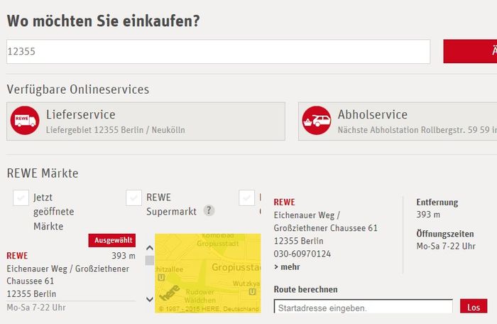 Adresse (ggf nicht korrekt) und ÖZ REWE Groß-Ziethener Chaussee, 12355 Berlin - REWE 2015