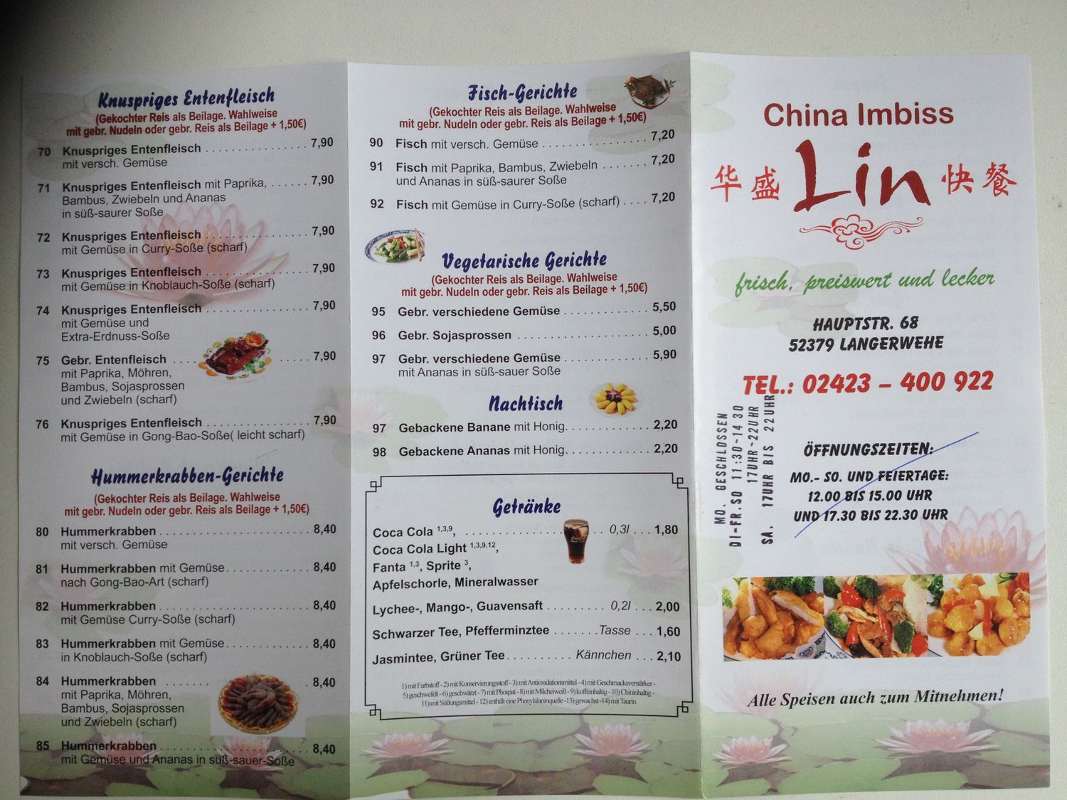 China-Restaurant Ling aus Erftstadt Speisekarte
