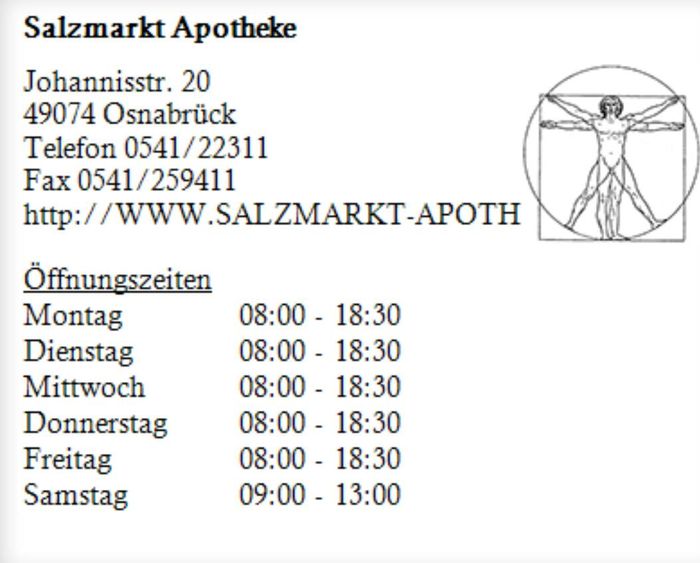 Salzmarkt Apotheke, Inh. Dr. Cord Backhauß - 4 Bewertungen - Osnabrück  Innenstadt - Johannisstraße | golocal